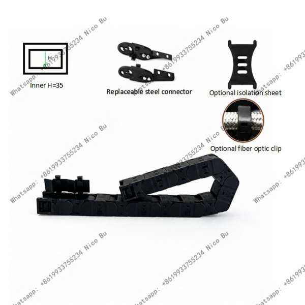 Side-Opening Drag Chain 35 – Black Nylon Cable Carrier with Snap-Open